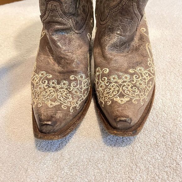 Corral Distressed Brown Cowgirl Boots Bone Embroidery 7.5 Western Cowboy Boho - Picture 10 of 16